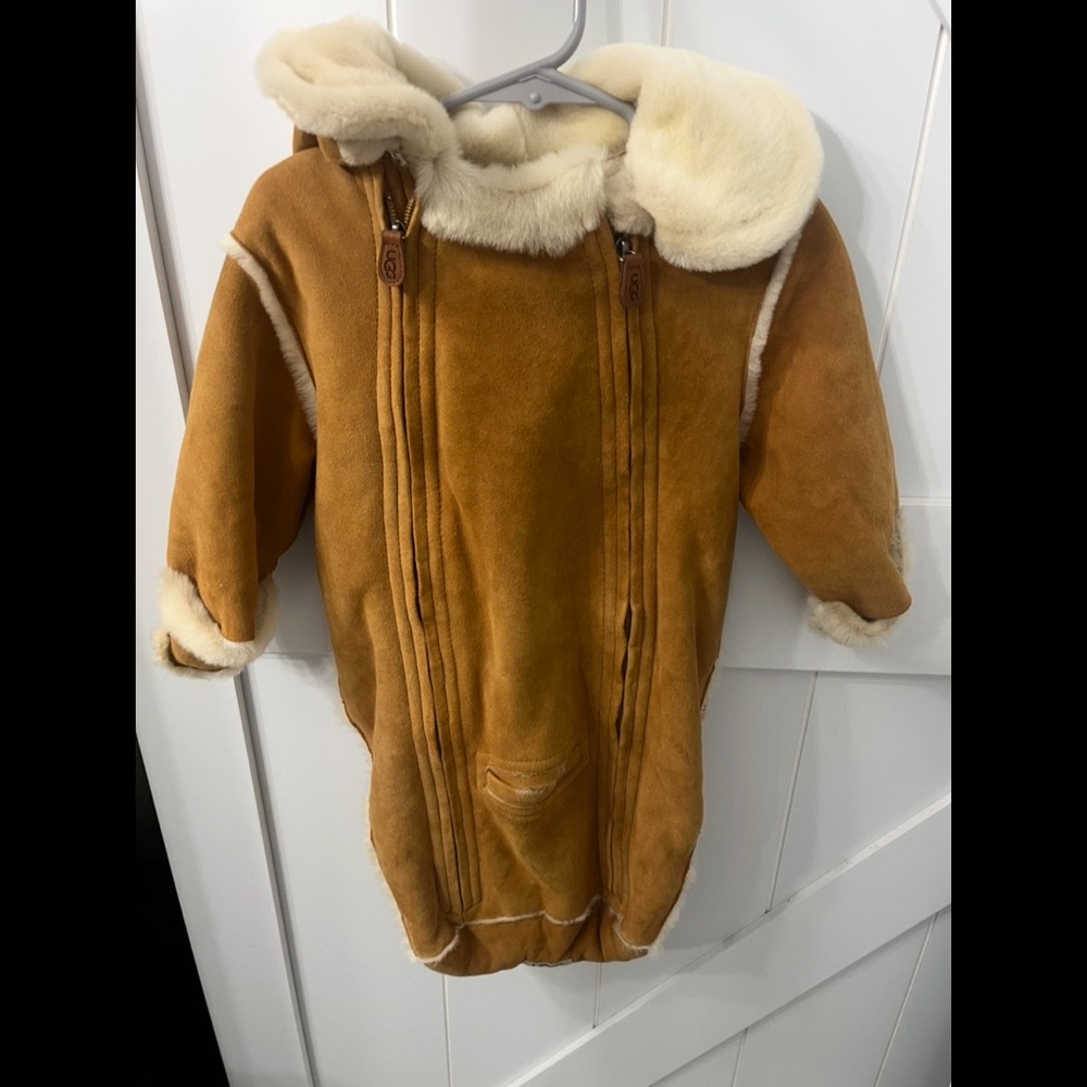 UGG Kids Tan and Cream Shearling Hooded Snowsuit